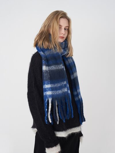 Fringe Plaid Polyester Scarf - Drazelle Store