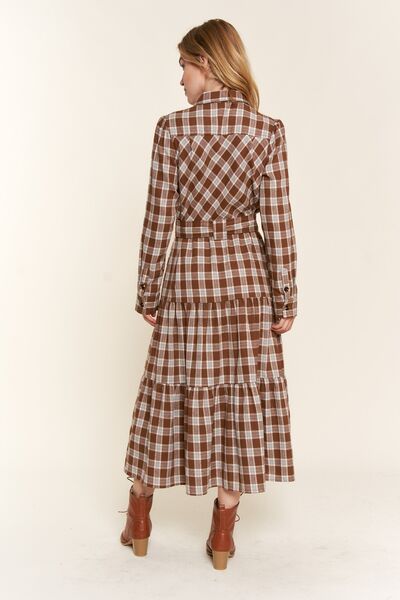 Plaid Tiered Midi Shirt Dress - Drazelle Store