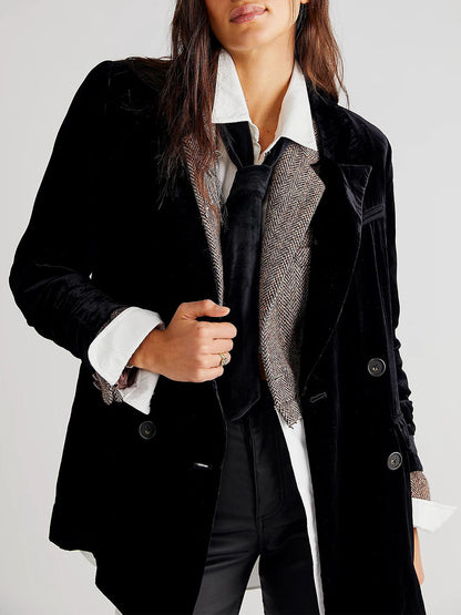 Lapel Collar Long Sleeve Blazer with Pockets - Drazelle Store