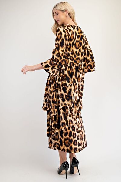 Celeste Full Size Leopard Asymmetrical Ruffle Midi Dress - Drazelle Store