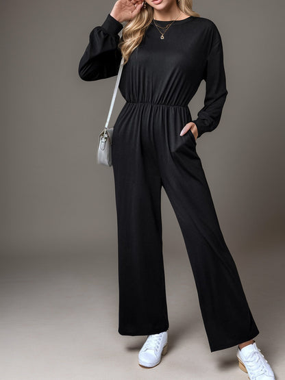 Tied Round Neck Wide Leg Jumpsuit - Drazelle Store