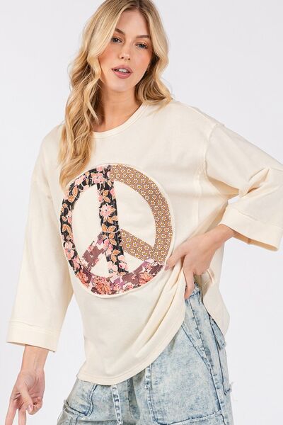 SAGE + FIG Floral Peace Patch Round Neck Top - Drazelle Store