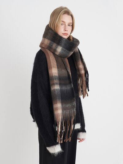 Fringe Plaid Polyester Scarf - Drazelle Store