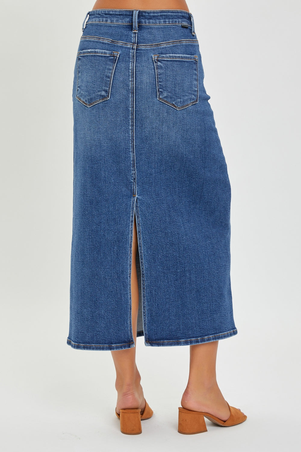 RISEN High Rise Back Slit Denim Skirt - Drazelle Store