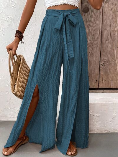 Honey Tied Slit Wide Leg Pants - Drazelle Store