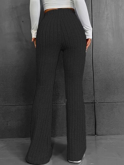 Ribbed High Waist Bootcut Pants - Drazelle Store