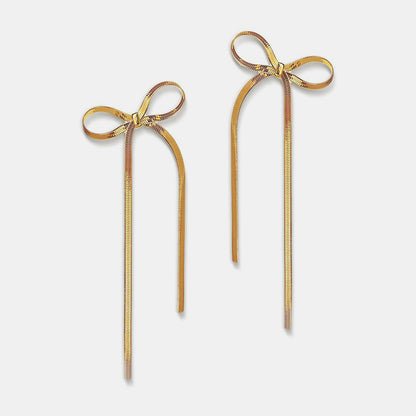 Stainless Steel Bow Bar Earrings-Drazelle Store