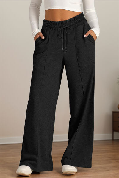 Drawstring Elastic Waist Wide Leg Pants - Drazelle Store