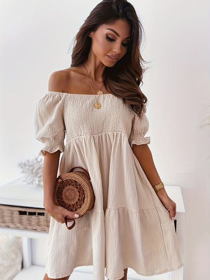 Ruffled Off-Shoulder Short Sleeve Dress - Drazelle Store