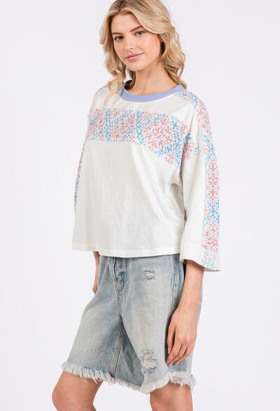 SAGE+FIG Patchwork Breeze Contrast Oversized T-Shirt - Drazelle Store