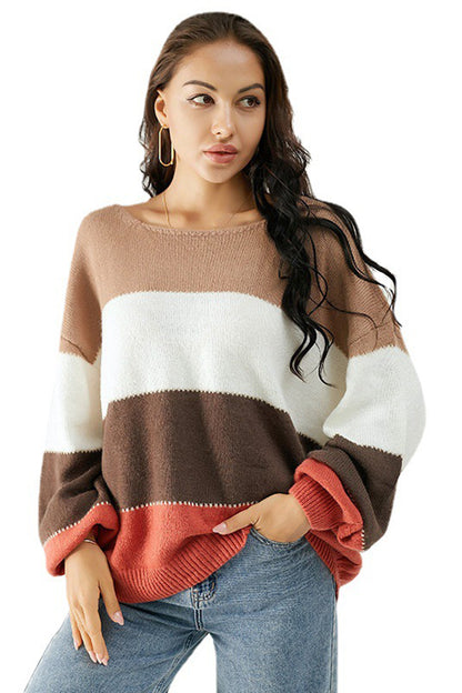 Color Block Dropped Shoulder Sweater - Drazelle Store