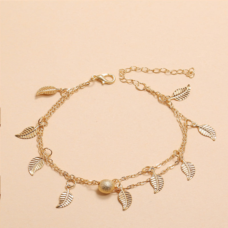 Frosted Round Bead Double-Layer Anklets - Drazelle Store