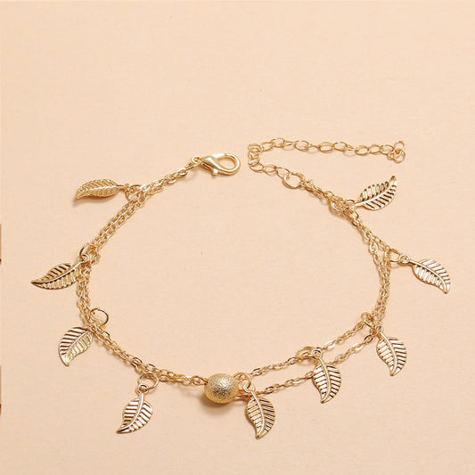 Frosted Round Bead Double-Layer Anklets - Drazelle Store