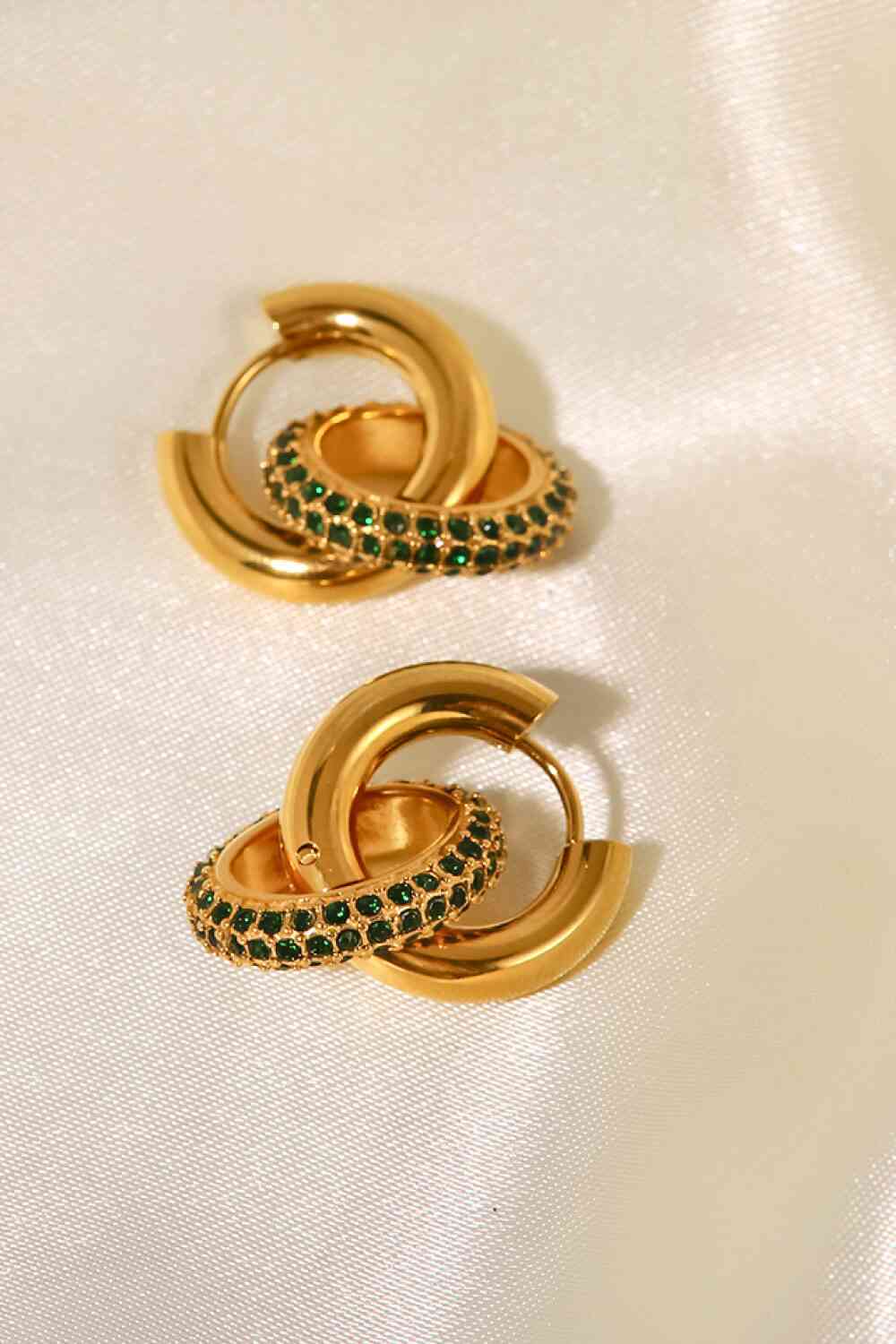 18K Gold-Plated Inlaid Zircon Double-Hoop Earrings - Drazelle Store