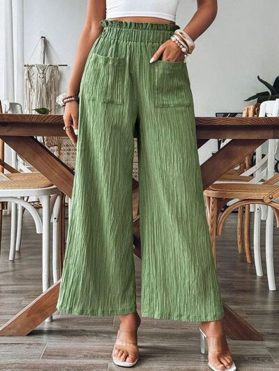 Pocketed Elastic Waist Wide Leg Pants - Drazelle Store