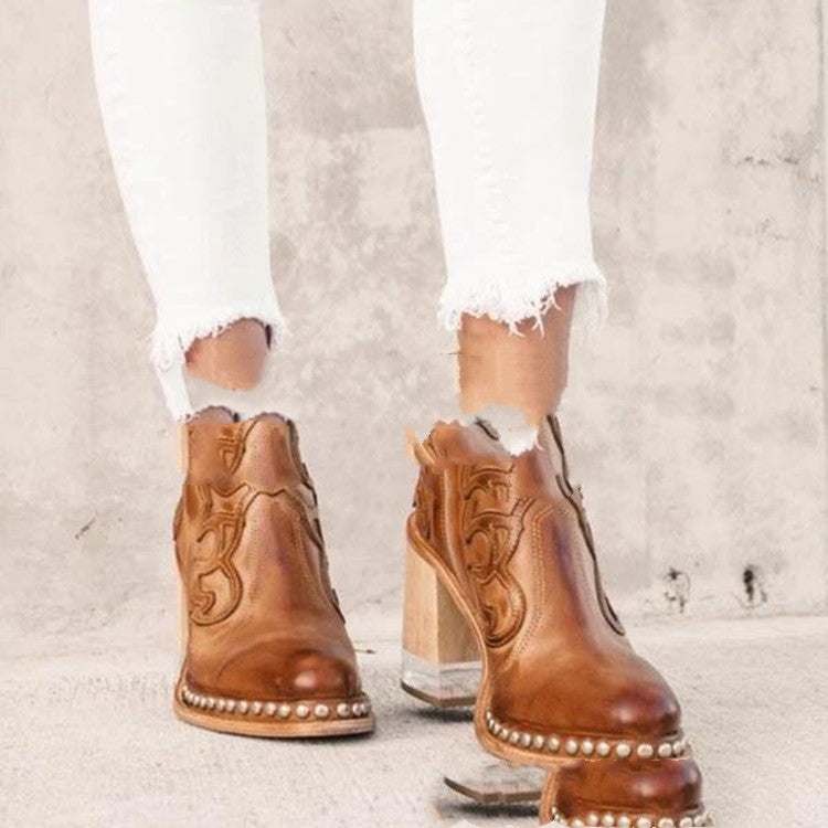 Block Heel Designed Boots - Drazelle Store 