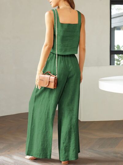 Square Neck Top and Wide Leg Pants Set - Drazelle Store