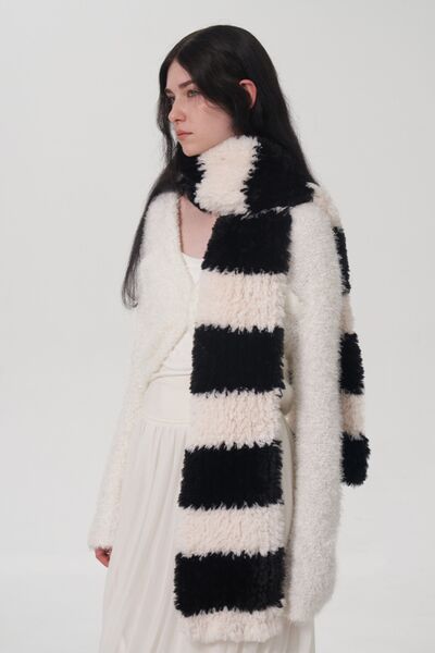 Fuzzy Contrast Striped Scarf - Drazelle Store