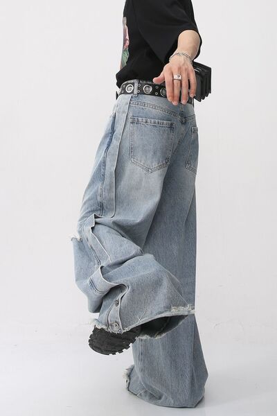 Distressed Raw Hem Wide Leg Men's Jeans - Drazelle Store