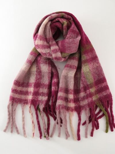 Fringe Plaid Polyester Scarf - Drazelle Store