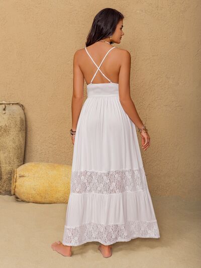 Lace Detail Crochet Tiered Maxi Cami Dress - Drazelle Store