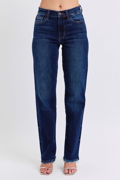 Judy Blue Full Size Raw Hem Straight Leg Jeans - Drazelle Store