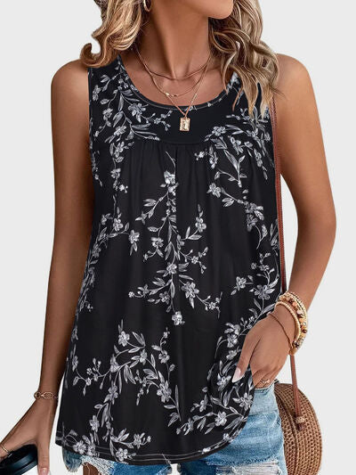 Printed Round Neck Tank - Drazelle Store