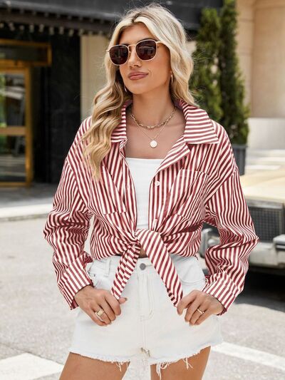 Striped Button Up Long Sleeve Shirt - Drazelle Store