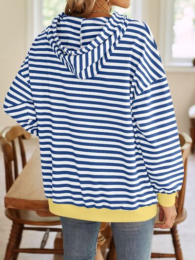 Lovelet Drawstring Striped Long Sleeve Hoodie - Drazelle Store