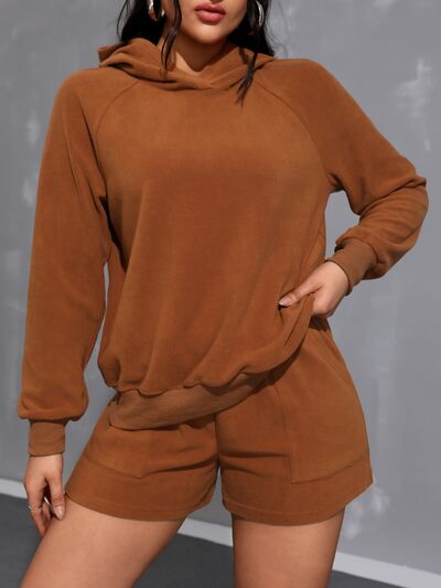 Long Sleeve Hoodie and Pocketed Shorts Set - Drazelle Store