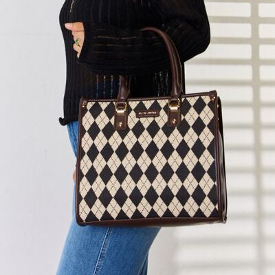 Argyle Pattern Leather Handbag - Drazelle Store