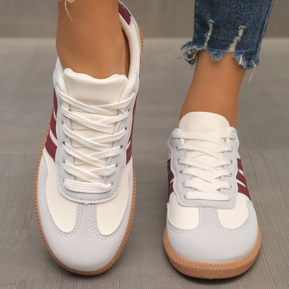 Contrast Round Toe Lace Up Sneakers - Drazelle Store