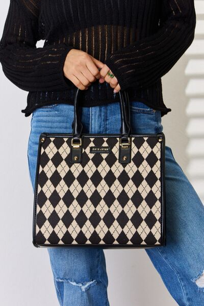 Argyle Pattern Leather Handbag - Drazelle Store