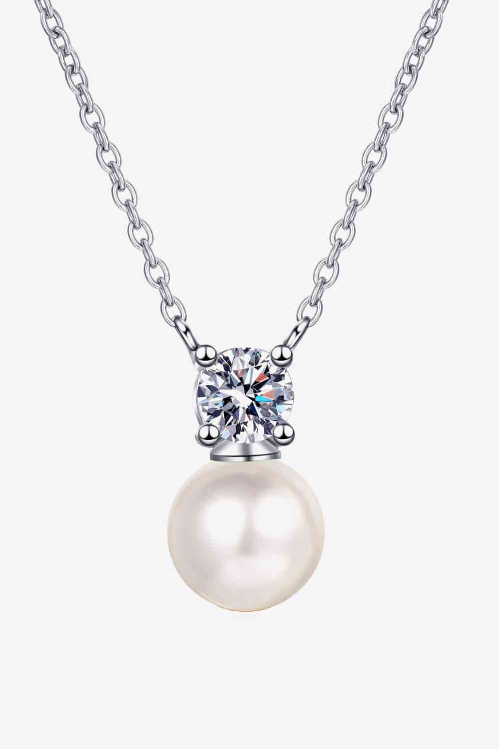 925 Sterling Silver Freshwater Pearl Moissanite Necklace - Drazelle Store