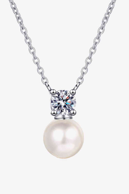 925 Sterling Silver Freshwater Pearl Moissanite Necklace - Drazelle Store