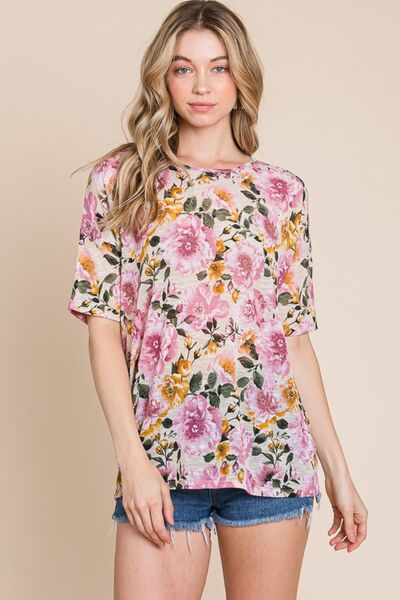 BOMBOM Floral Round Neck T-Shirt - Drazelle Store