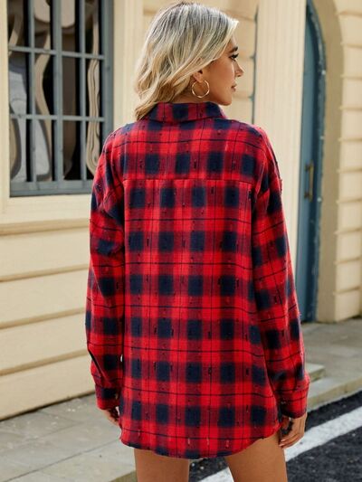 Plaid Button Up Long Sleeve Shirt - Drazelle Store