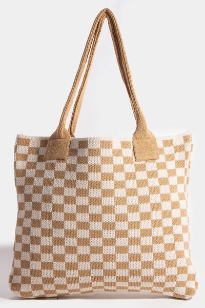 Fame Checkered Pattern Tote Bag - Drazelle Store