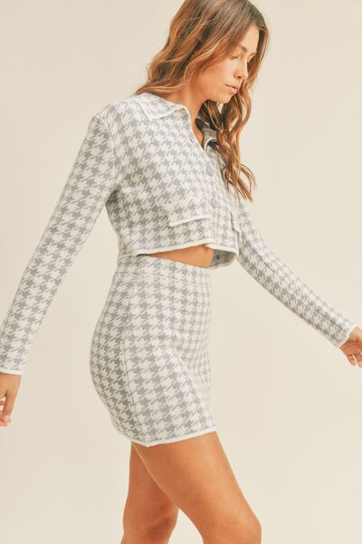 MABLE Houndstooth Cropped Knit Cardigan and Mini Skirt Set - Drazelle Store