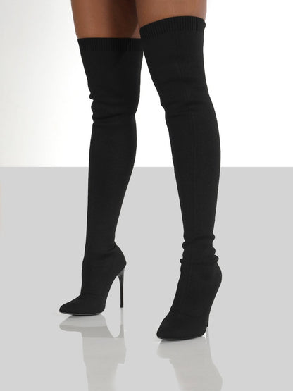 Point Toe Over Knee Stiletto Boots - Drazelle Store