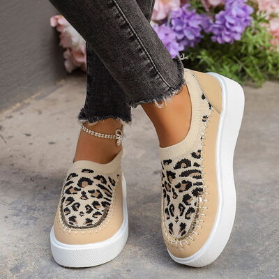 Leopard Round Toe Platform Sneakers - Drazelle Store