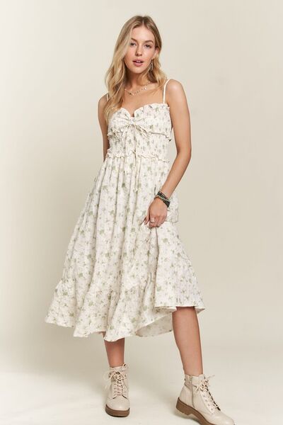 ADORA Smocked Floral Sweetheart Neck Cami Dress - Drazelle Store