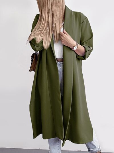 Slit Open Front Roll-Tab Sleeve Trench Coat - Drazelle Store