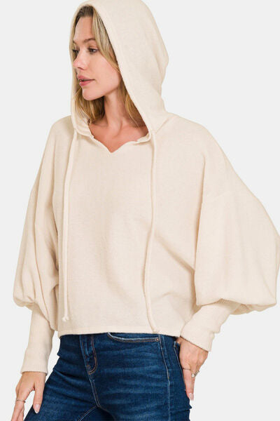 Zenana Brushed Hacci Drop Shoulder Cropped Hoodie - Drazelle Store