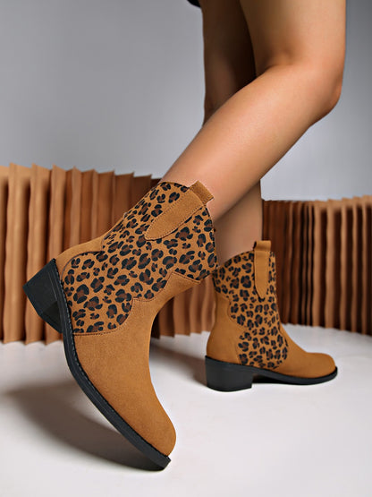 Leopard Suede Block Heel Boots - Drazelle Store