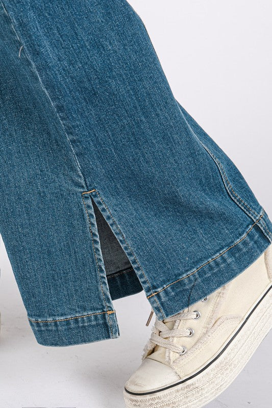 Wash Seam Detail Wide Leg Denim Jeans - Drazelle Store