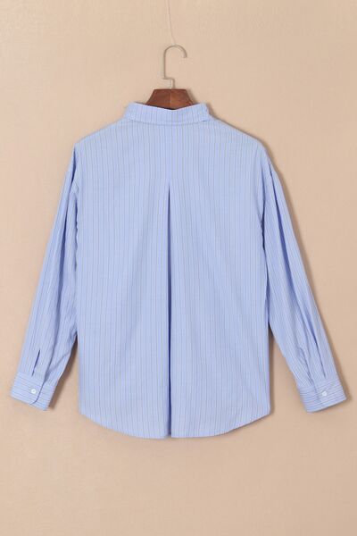 Striped Button Up Long Sleeve Shirt - Drazelle Store