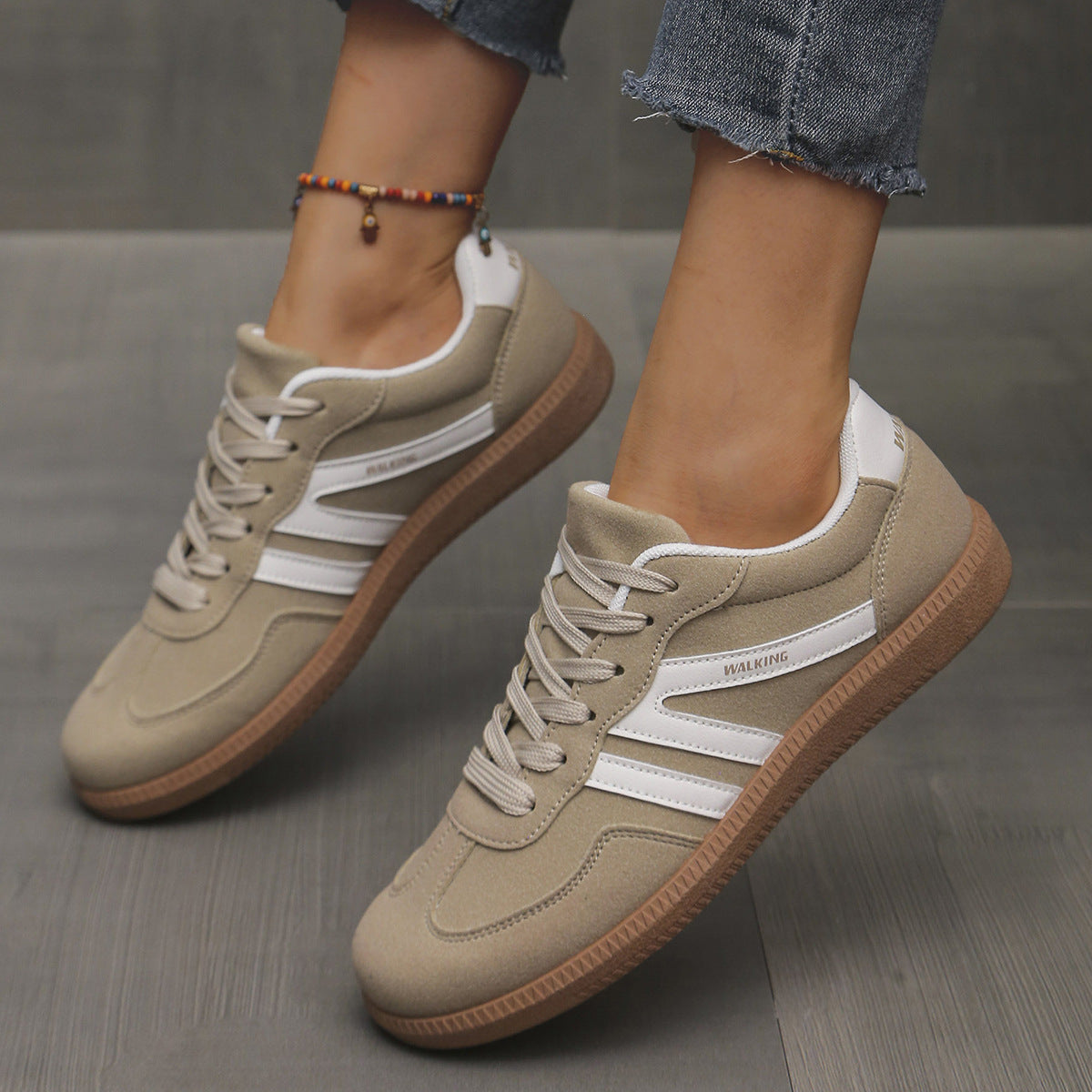 Contrast Round Toe Lace Up Sneakers - Drazelle Store