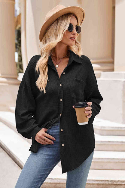 Mandy Collared Neck Dropped Shoulder Shirt - Drazelle Store