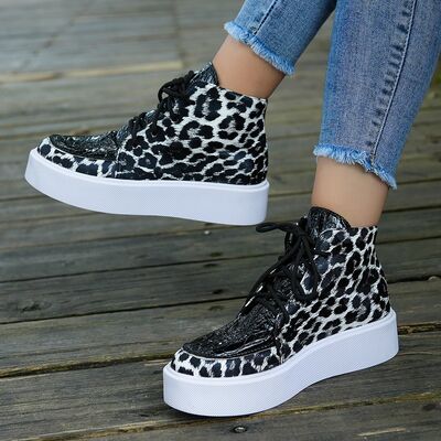 PU Leather Leopard Platform Sneakers - Drazelle Store